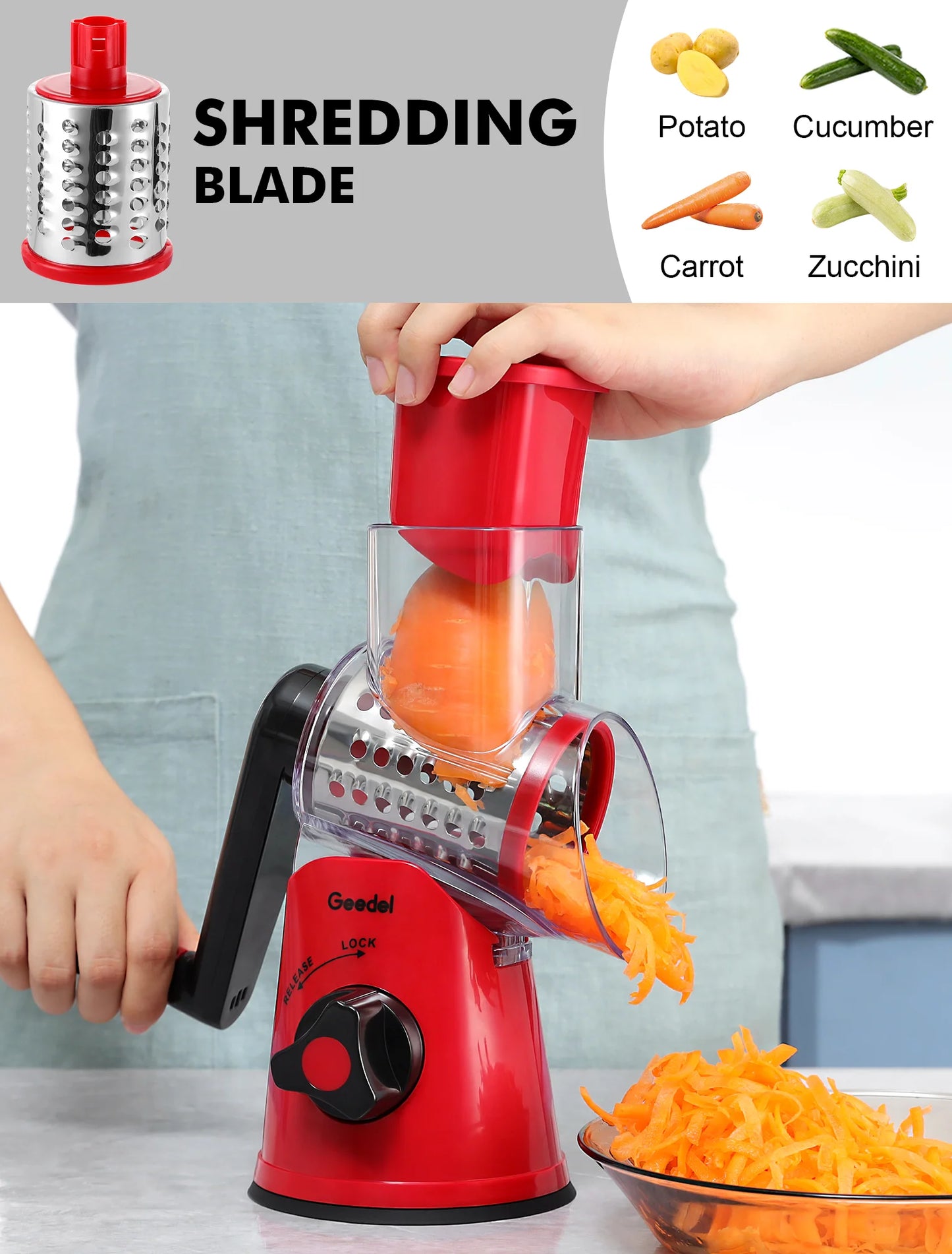 3 in 1 Rotary Cheese Grater Vegetable Slicer ~ Effortless food prep in seconds